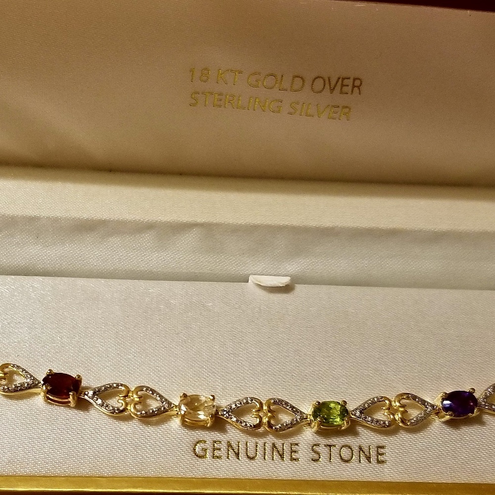 Gold over SS Bracelet Genuine Stones Diamond Acct